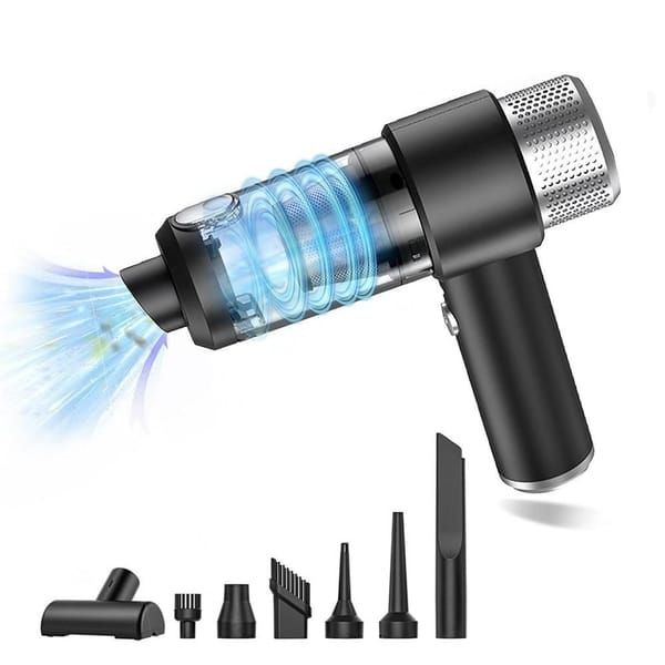 4‑in‑1 Handheld Car Vacuum Cleaner, Wireless Air Duster with LED Light, Portable Cordless Vacuum for Car, Home & Office, Black