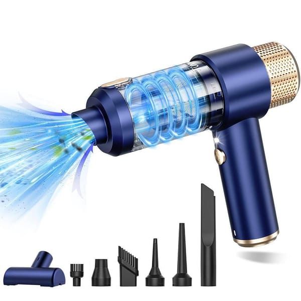 4‑in‑1 Handheld Car Vacuum Cleaner, Wireless Air Duster with LED Light, Portable Cordless Vacuum for Car, Home & Office, Blue