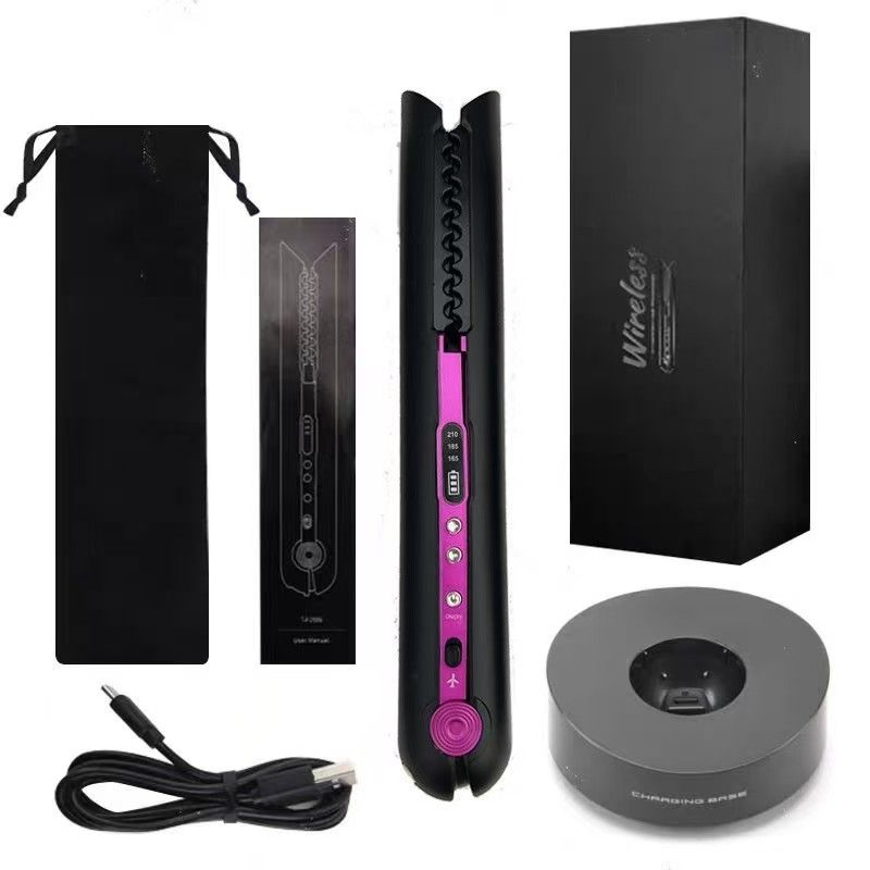 Black Red Wireless Hair Straightener Curler 2 in 1, Portable Rechargeable Hair Styling Iron with Temperature Control