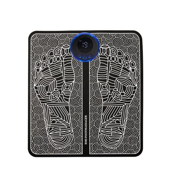 Rechargeable EMS Foot Massager Mat Remote Control 4 Electrode Pads Black