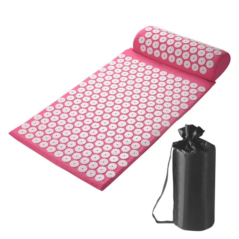 Acupressure Mat and Pillow Set with Storage Bag, Neck & Back Acupuncture Spike Mat for Muscle Relaxation, Stress & Sciatica Pain Relief, Rose Red