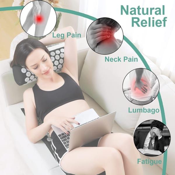 Acupressure Mat and Pillow Set with Storage Bag, Neck & Back Acupuncture Spike Mat for Muscle Relaxation, Stress & Sciatica Pain Relief, Rose Red