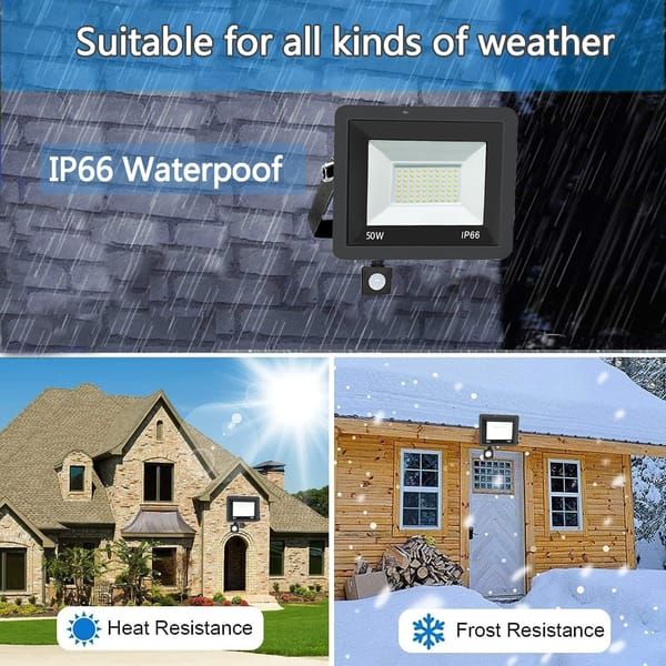 2 Pack 50W LED Flood Lights PIR Motion Sensor 5000LM IP66 Outdoor Security