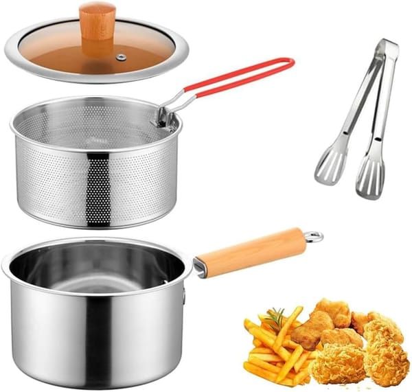 Stainless Steel Deep Fryer Pot with Basket, for Tempura, Chips & Fried Food, Compatible with Induction and Gas Stoves