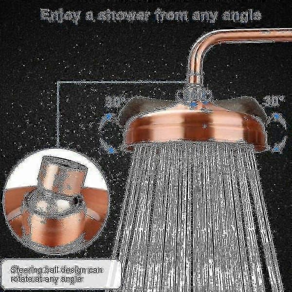 8 Inch Solid Copper Rain Shower Head, Antique Copper Round Rainfall Shower Head, Adjustable Angle Fixed Mount Large Overhead Rain Shower Compatible with Standard Shower Arm for Bathroom Renovation