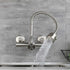 Wall Mounted Kitchen Tap, Food-Grade 304 Stainless Steel Flexible Gooseneck Faucet with 2 Spray Modes, 360° Swivel Kitchen Sink Tap, Mount Hole Distance 12-18cm for Laundry & Kitchen Sink