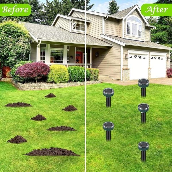 Solar Ultrasonic Mole Repeller 4 Pack, IP65 Waterproof Sonic Mole Vole Gopher Deterrent, Solar Powered Ground Stake Rodent Repellent for Yard Garden Lawn Outdoor Pest Control