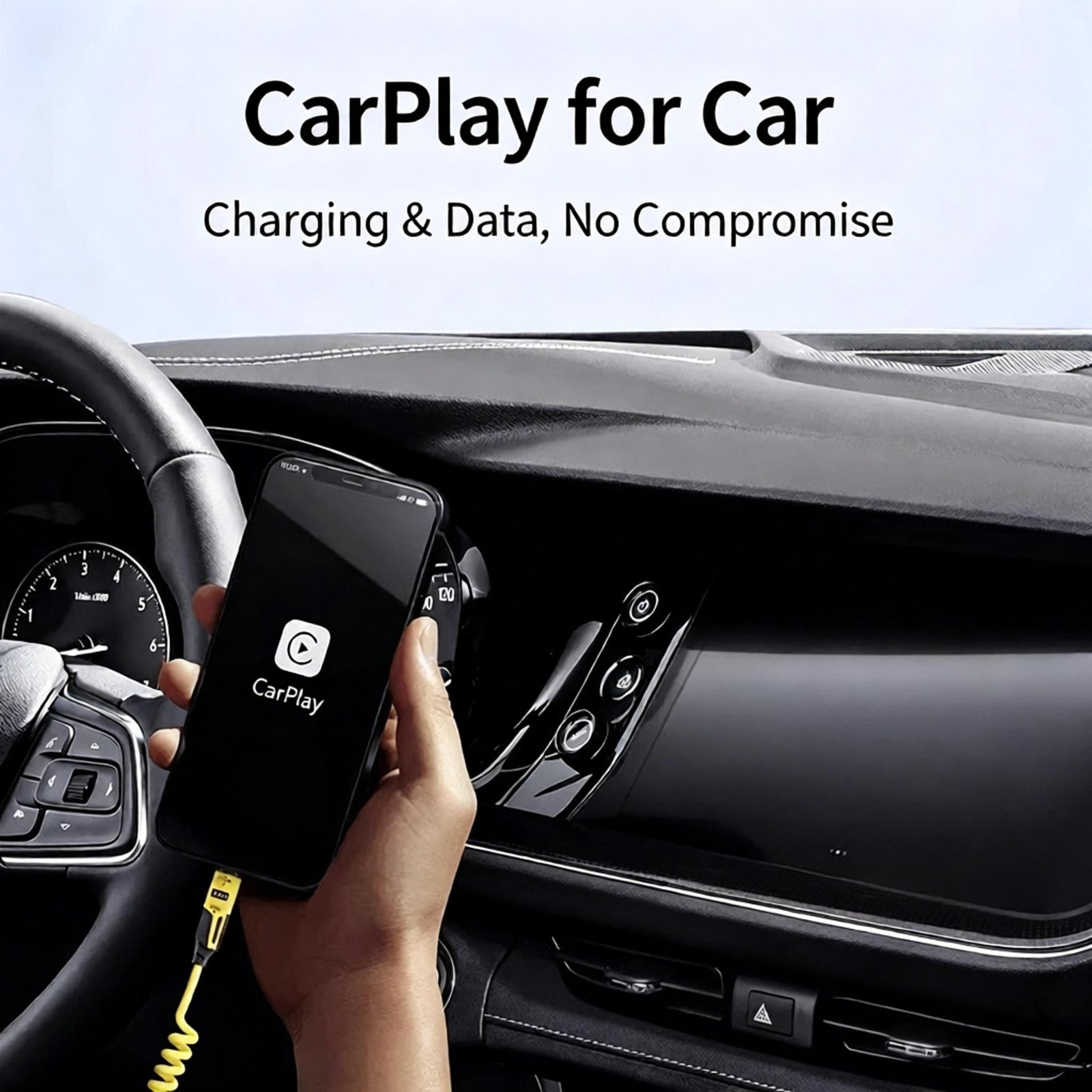 4-in-1 Retractable Spring USB Charging Cable - 65W Multi-Function Carplay Data Cord with 2-in-2 Splitter for Car Office - 1.2M 2-Pack Yellow