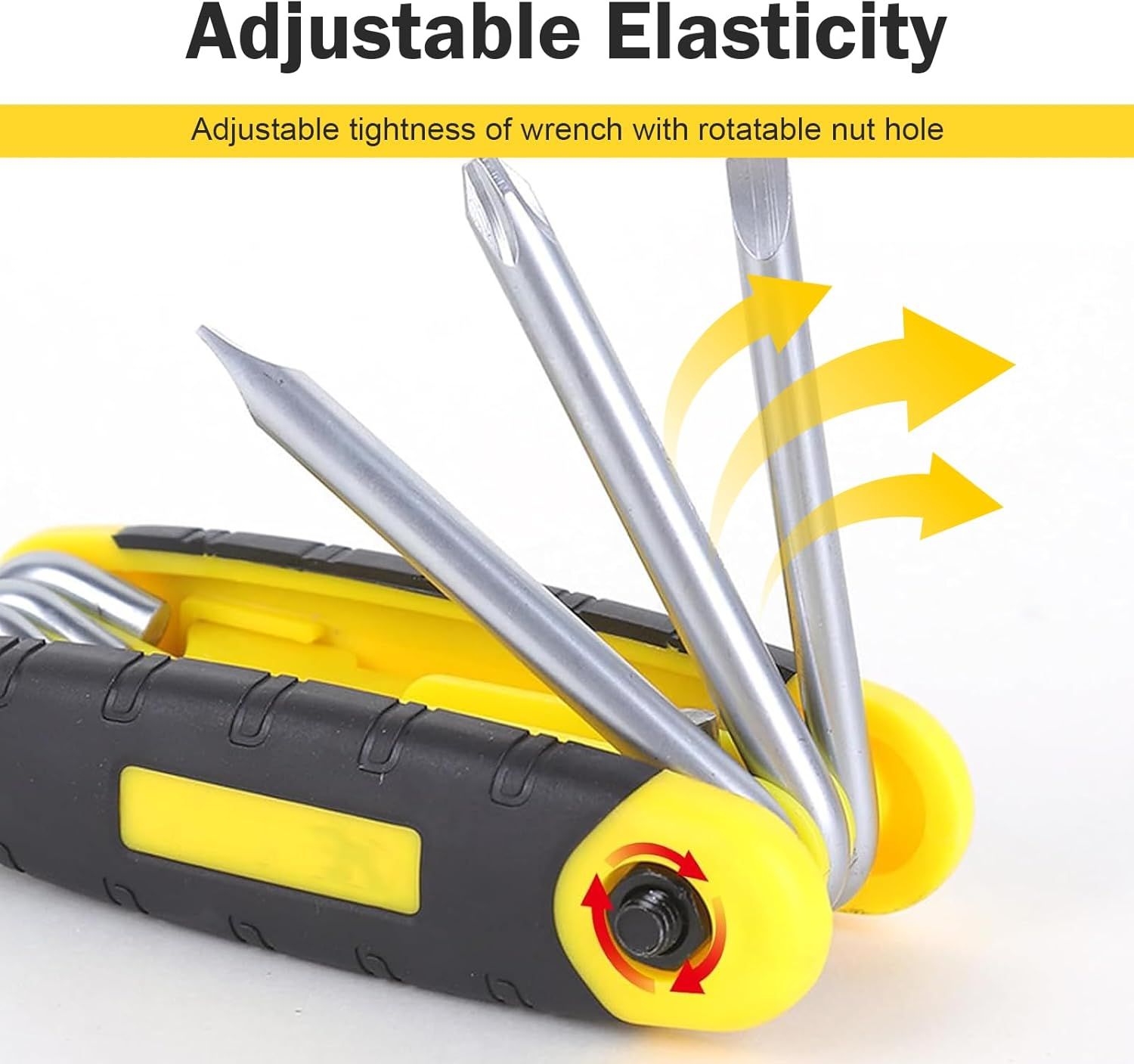 Folding Screwdriver Set, 8-in-1 Foldable High Leverage Screwdriver with Non-slip Handle, Carbon Steel Rustproof Portable Tool, Repair Tool for Car & Bike & Home (Yellow)