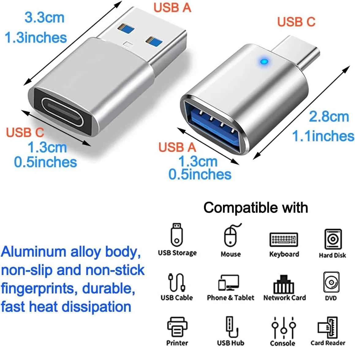 USB Hub 3.0, USB Splitter1 in 4 Out, USB Extender USB Adapter Multiple Port, 4Pcs USB to USBC-C Adapter, USB C to USB Adapter, USB A to USB C Adapter Type C OTG Adapter (4Pcs Adapter)