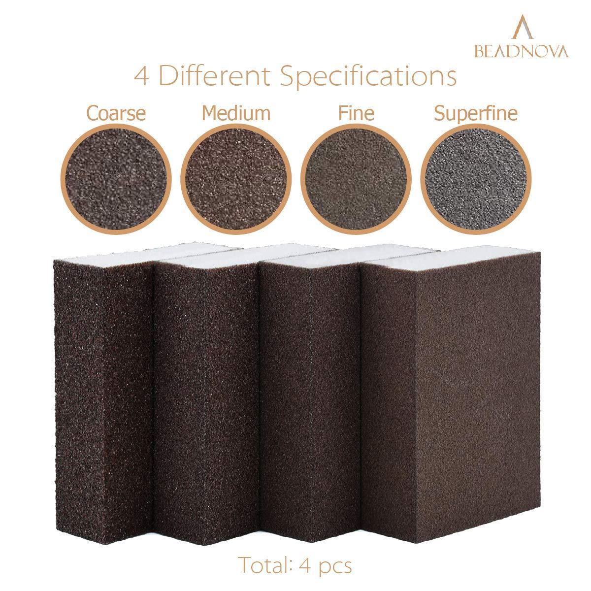 Sanding Sponge Sand Block Coarse/Medium/Fine/Superfine Assorted Dry Wet Sanding Blocks for Wood Wall Home (Pack of 4, 4 Grit)