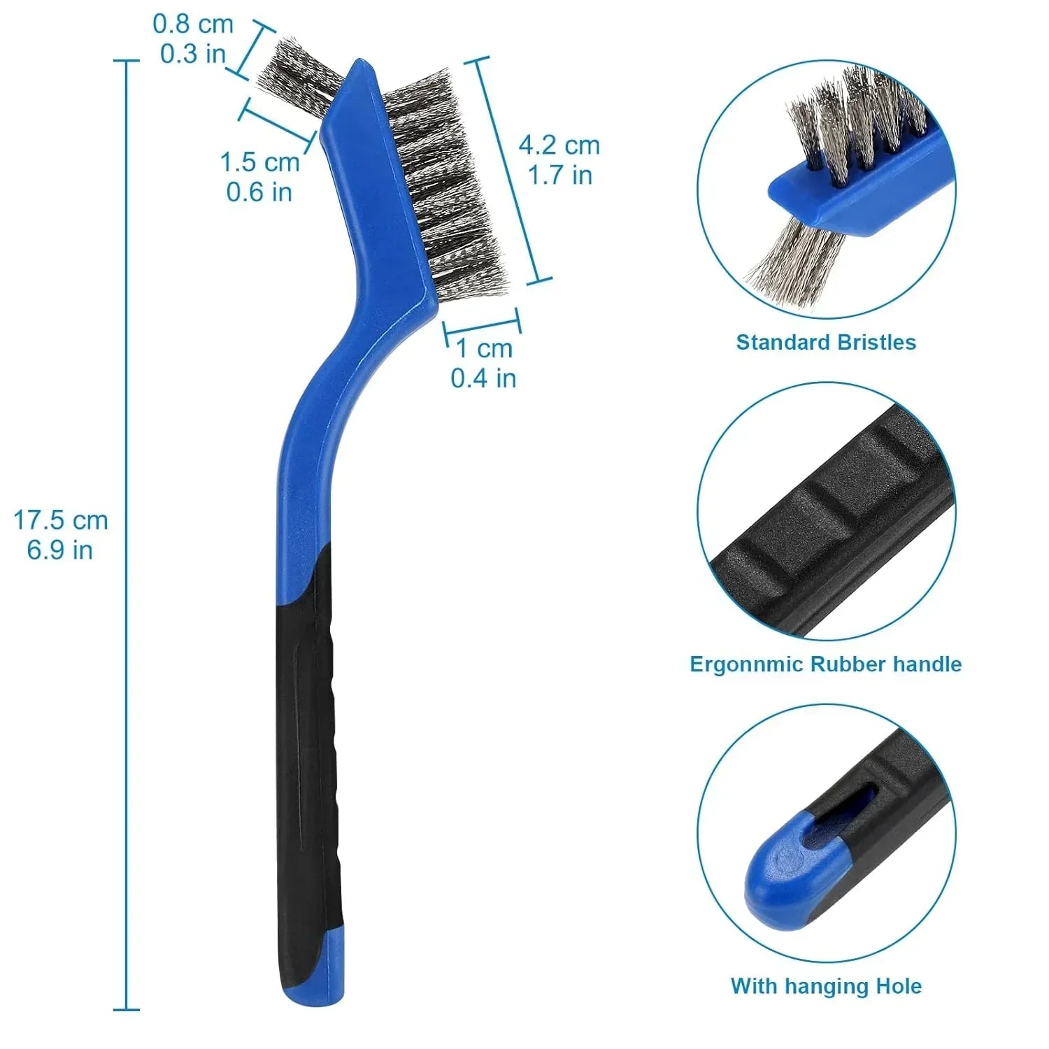Wire Brush Set 6Pcs, Multi-Purpose Stainless Steel/ Brass/ Nylon Bristle with Curved Handle Grip for Welding Slag Cleaning, Metal Rust Scratching, Paint Scrubbing and Dirt Removal