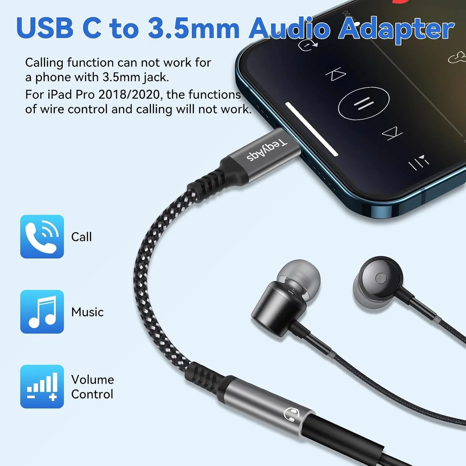 USB Type C to 3.5mm Female Headphone Jack Adapter, (2-Pack) USB C to Aux Audio Dongle Cable Cord Compatible with iPhone 17/16/15 Pro Max, iPad Pro, Samsung Galaxy S25/S24/S23/S22/S21 Ultra, MacBook ﻿