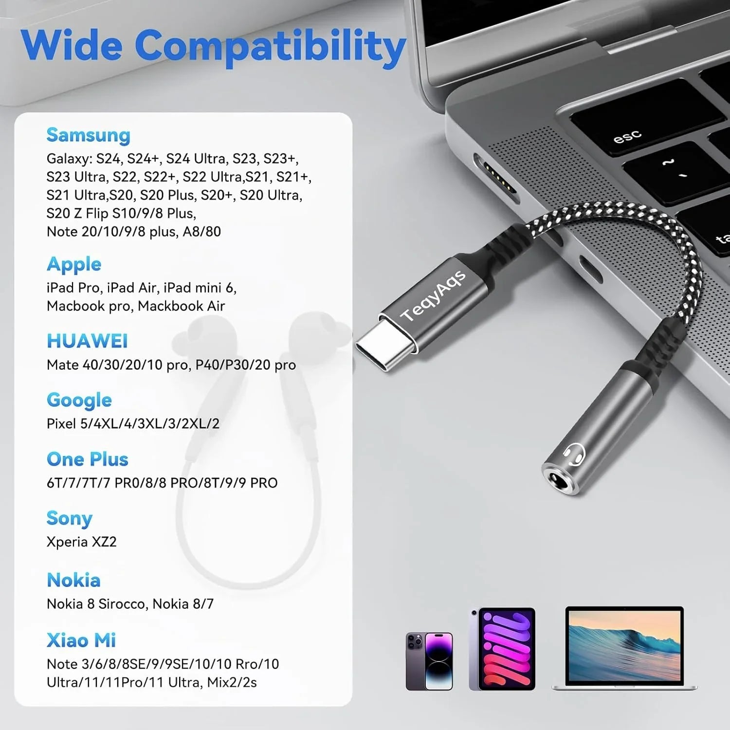 USB Type C to 3.5mm Female Headphone Jack Adapter, (2-Pack) USB C to Aux Audio Dongle Cable Cord Compatible with iPhone 17/16/15 Pro Max, iPad Pro, Samsung Galaxy S25/S24/S23/S22/S21 Ultra, MacBook ﻿