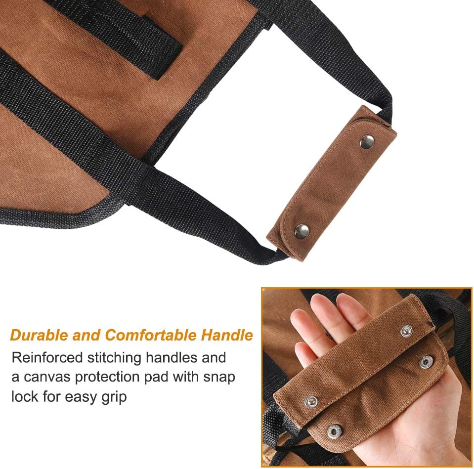 Firewood Carrier, 38in x 18in 16oz Waxed Canvas Log Carrier for Firewood, Wood Carrying Bag with Handles Securing Straps for Indoors Camping Trip, Gifts for Men Dad Husband (Brown)