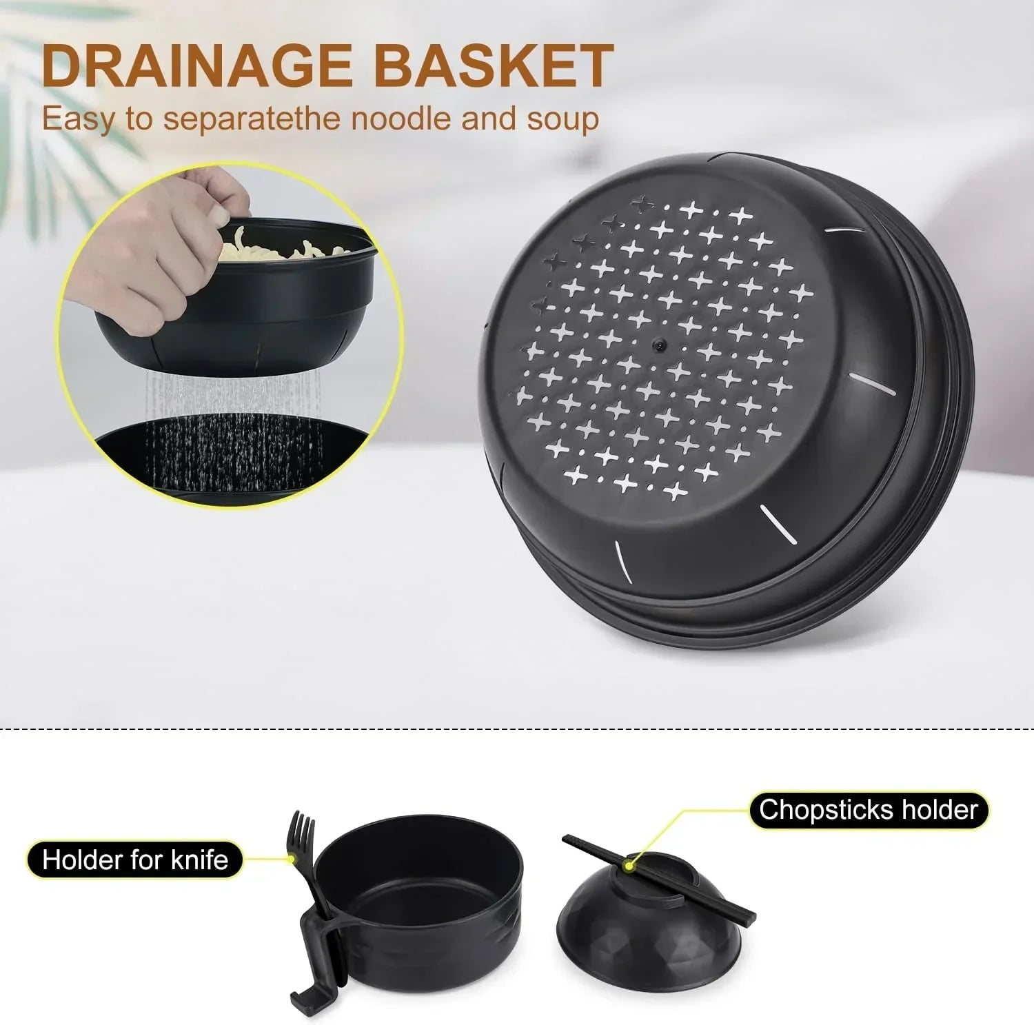Ramen Bowl Set, Ramen Cooker 33 oz, Ramen Bowls with Chopsticks and Spoon, Microwave Pasta Cooker, College Dorm Essentials for Girls Guys (Black)