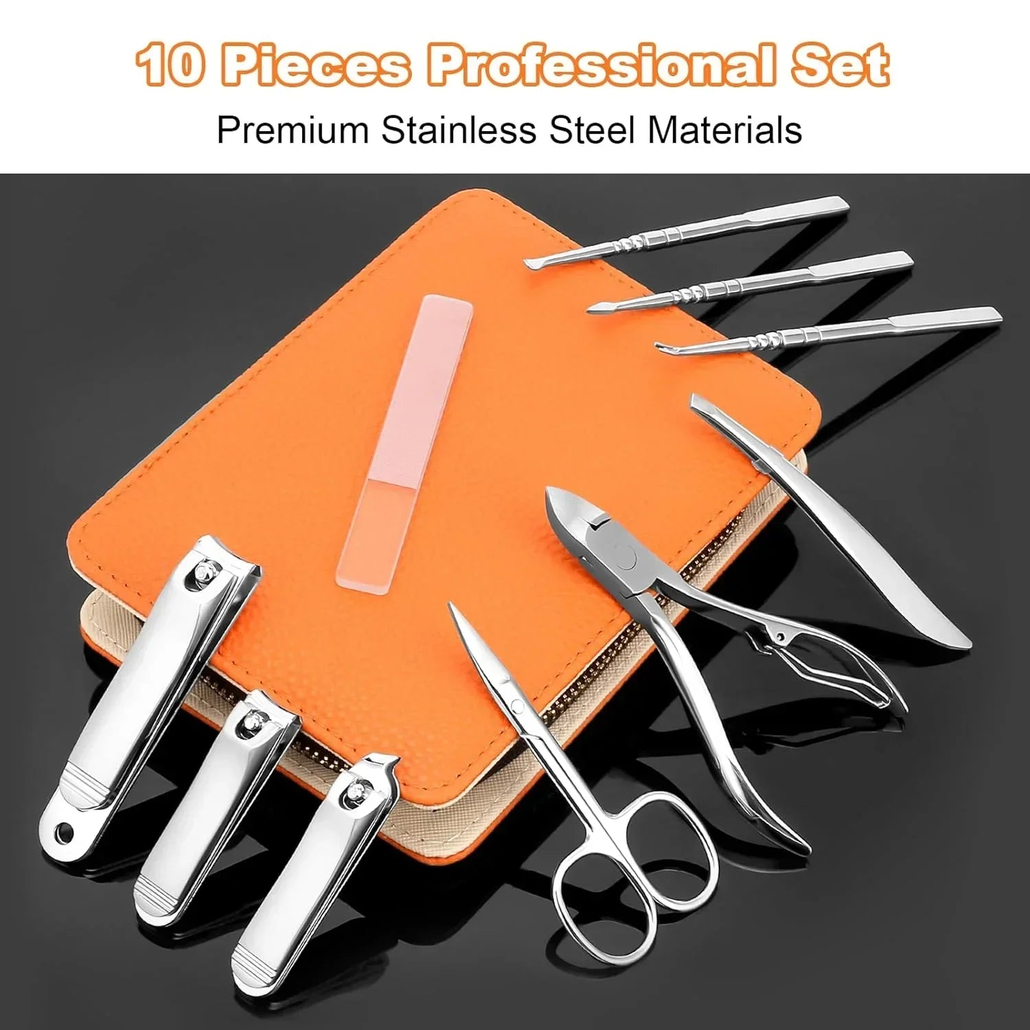 Professional Manicure Set for Adult,10-in-1 High-Grade Nail Cutter Ingrown Toenail Clippers Pedicure with Leather Travel Case.Heavy-Duty Stainless Steel Men Women Nail Care Grooming Kit.