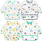 4 Pack Long Sleeve Bibs, Baby Smock Waterproof Sleeved Bib Smock for Baby Toddler 6-36 Months