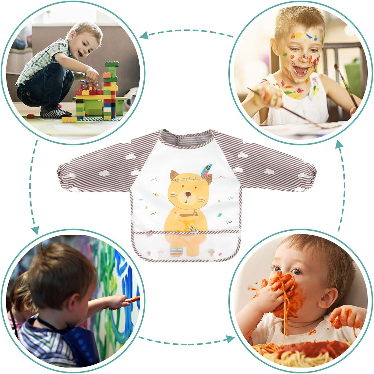 Long Sleeve Baby Bibs, Waterproof Sleeved Bibs Smock for Toddler Baby Girls Boys Eating Feeding