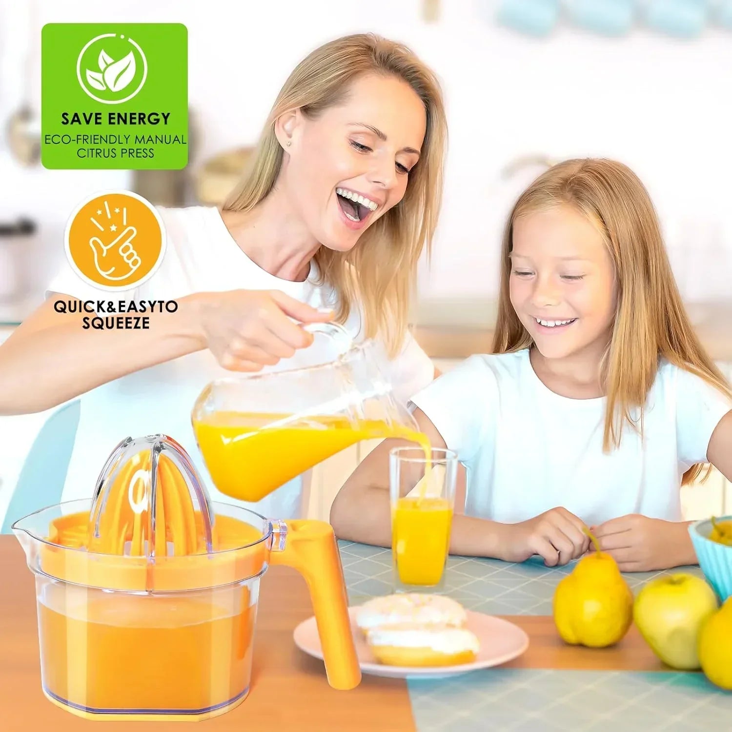 Lemon Squeezer 4-in-1 Lemon Hand Juicer -  Manual Orange Juicer Multifunctional Lemons Lime Squeezer, Citrus Juicers Press Fruit with Detachable Comfortable Handle, 16.9oz Capacity (ORANGE)