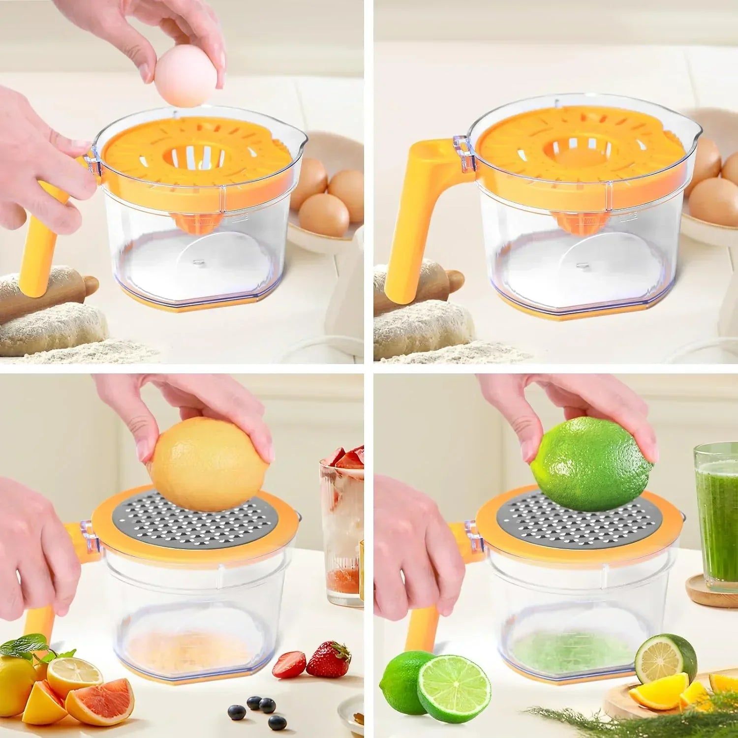 Lemon Squeezer 4-in-1 Lemon Hand Juicer -  Manual Orange Juicer Multifunctional Lemons Lime Squeezer, Citrus Juicers Press Fruit with Detachable Comfortable Handle, 16.9oz Capacity (ORANGE)
