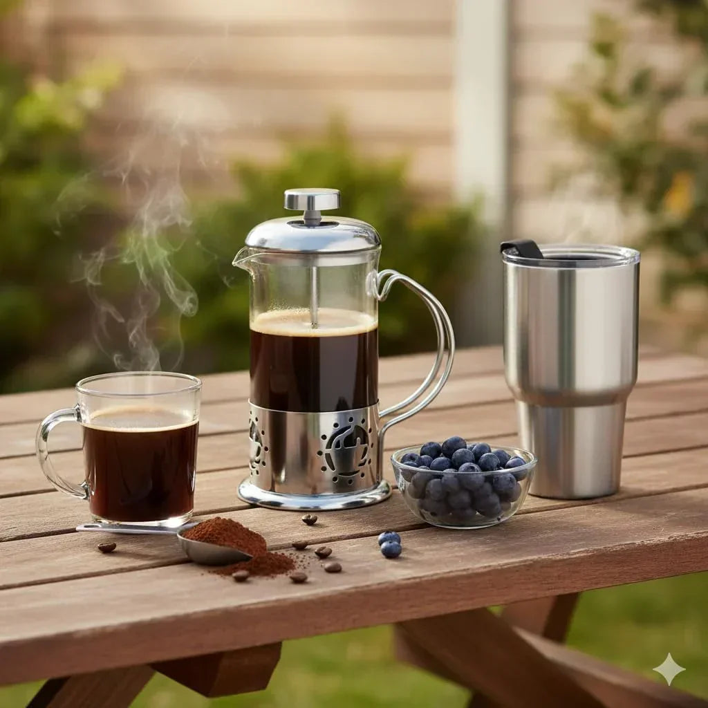 Single Serve French Press Coffee Maker – 12 oz Mini Stainless Steel & Glass Brewer for 1 Cup, Portable & Affordable Manual Coffee Press with Fine Mesh Filter for Home, Travel, or Camping