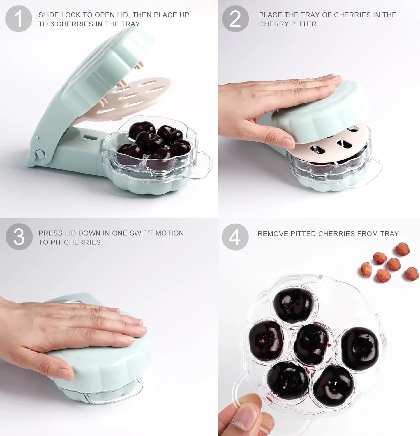 Cherry Pitter for 6 Cherries - Quick & Effortless - Also for Olives - 1 Piece