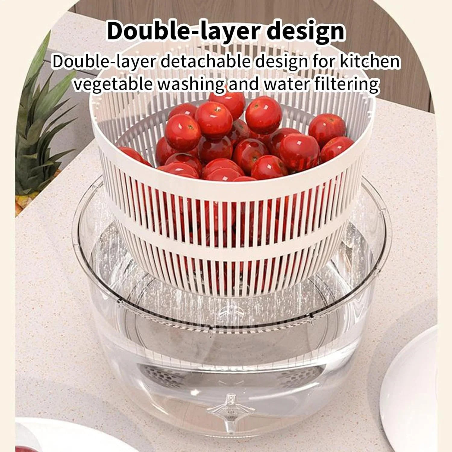 Multifunctional Salad Spinner with Colander Fast Drying Collapsible Vegetable Fruit Kitchen Tool