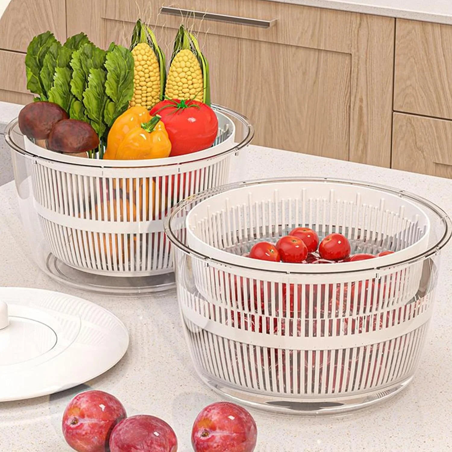 Multifunctional Salad Spinner with Colander Fast Drying Collapsible Vegetable Fruit Kitchen Tool