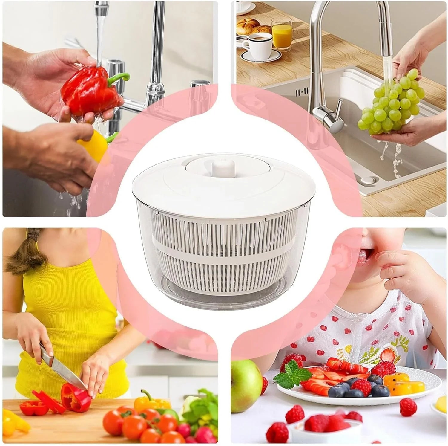 Multifunctional Salad Spinner with Colander Fast Drying Collapsible Vegetable Fruit Kitchen Tool