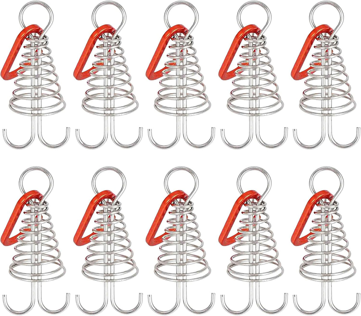 10 Pack Tent Pegs Aluminium Alloy Visgraat Shaped Windproof Octopus Tenthorns with Spring Clips Portable Rope Anchors for Camping Tents