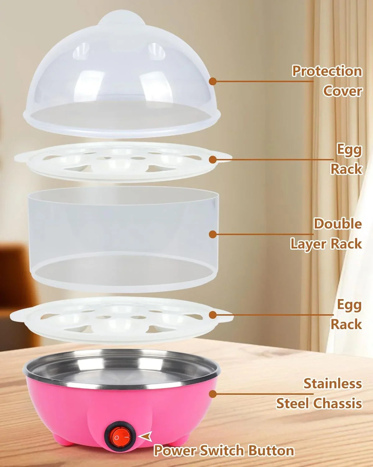 Electric Egg Cooker 14 Eggs Capacity with Timer and Automatic Shut-Off 350W Double Layer Multifunctional Egg Steamer for Milk and Food Heating Blue