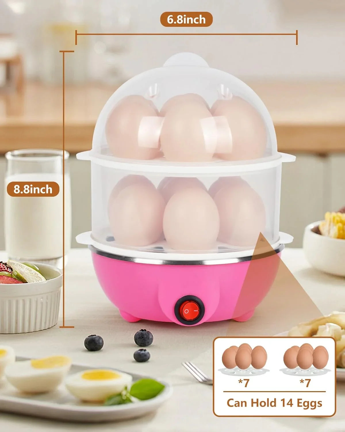 Electric Egg Cooker 14 Egg Capacity Double Layer with Auto Shut-Off Timer 350W Multifunctional for Steaming Eggs Heating Milk Food White