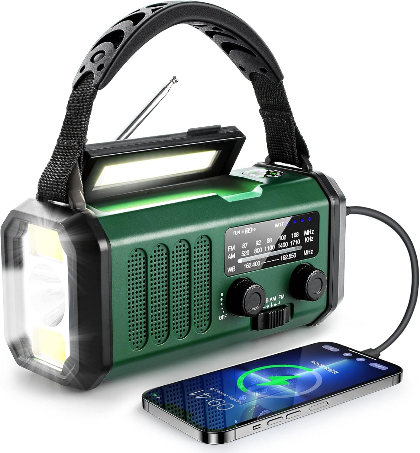 10000mAh Solar Powered Emergency Radio & Power Bank All-in-1 Survival Device with Hand Crank NOAA Alert Powerful Flashlight for Outdoor Camping and Emergency Use