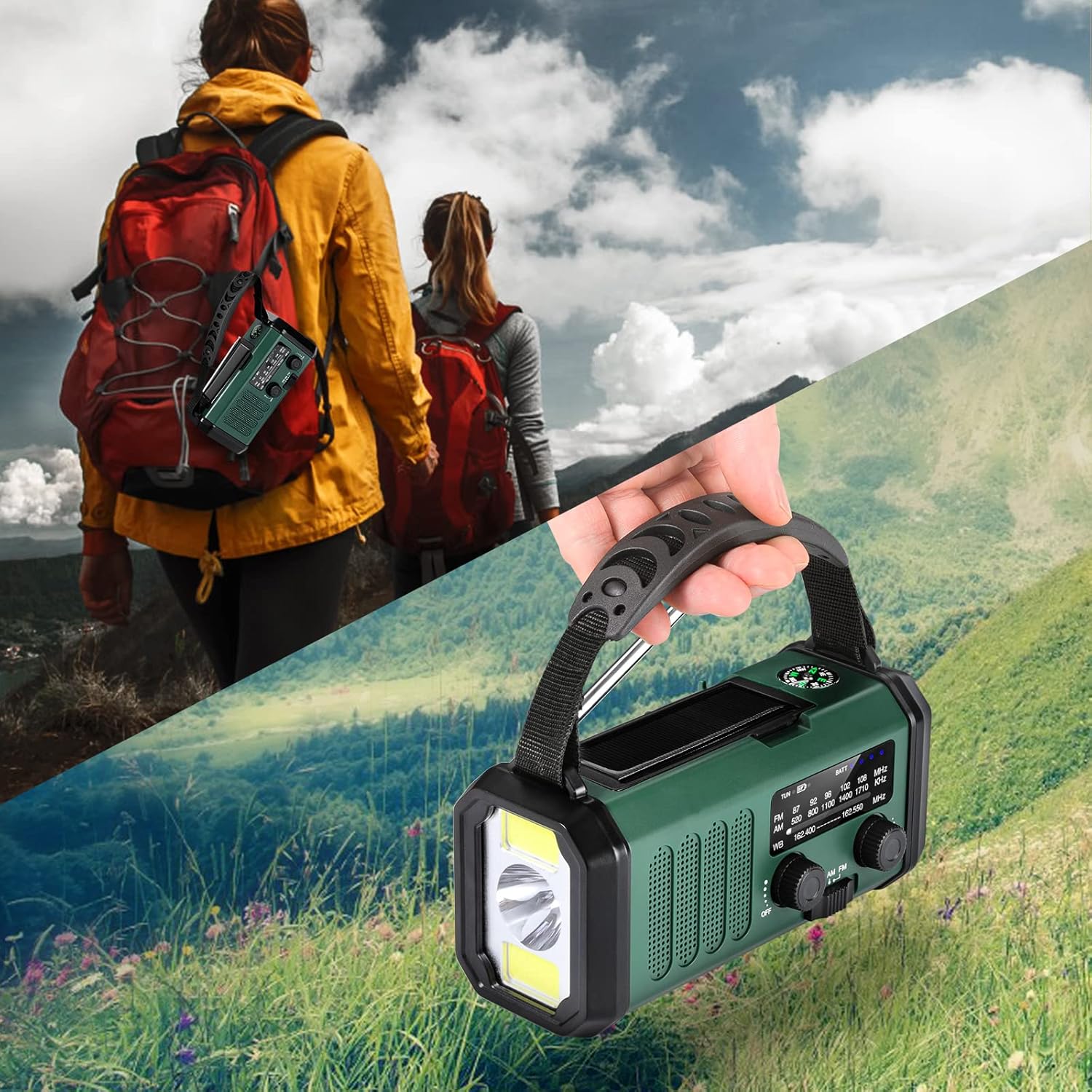 10000mAh Solar Powered Emergency Radio & Power Bank All-in-1 Survival Device with Hand Crank NOAA Alert Powerful Flashlight for Outdoor Camping and Emergency Use