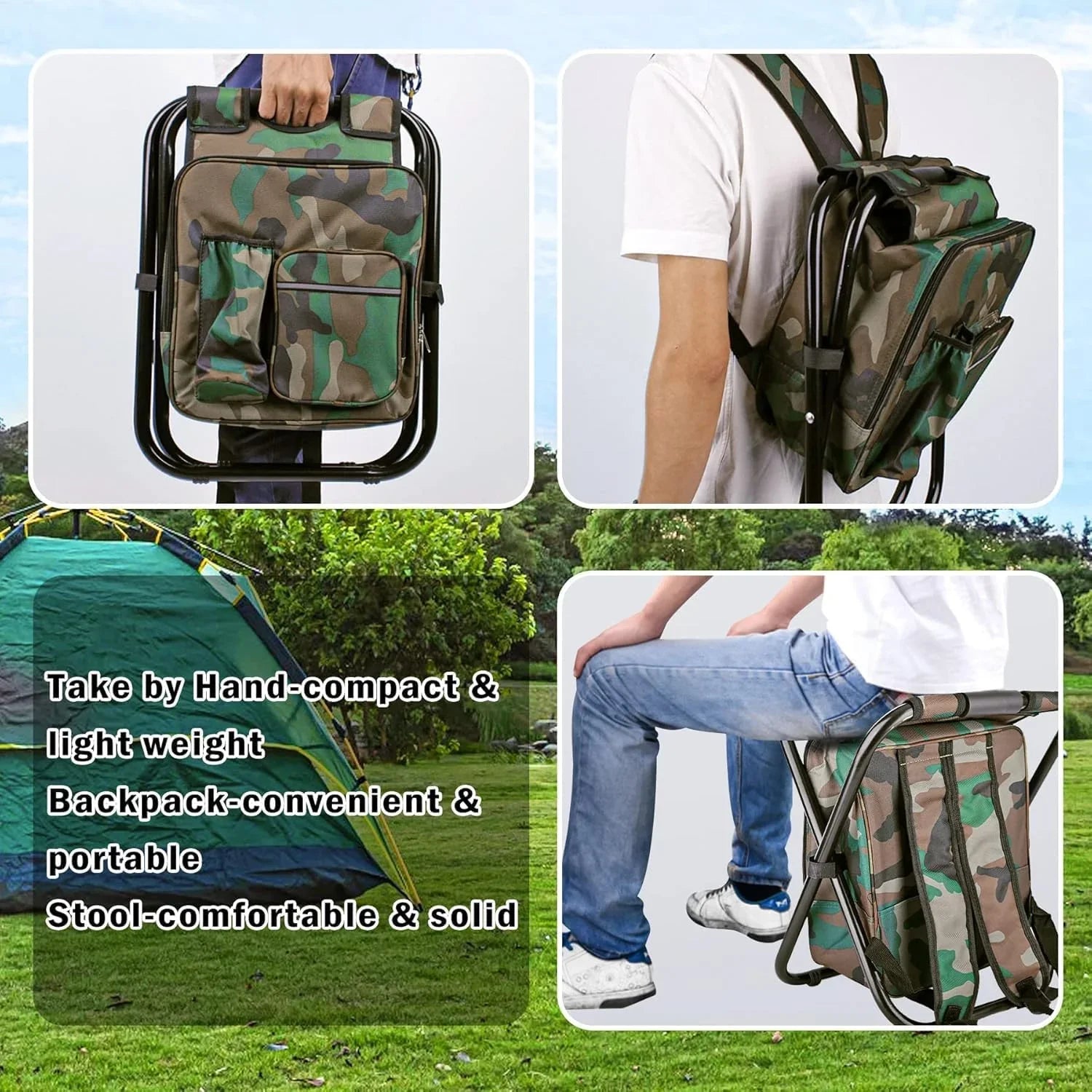 Camouflage Folding Camping Chair Portable Compact Adjustable Fishing Stool for Outdoor Use