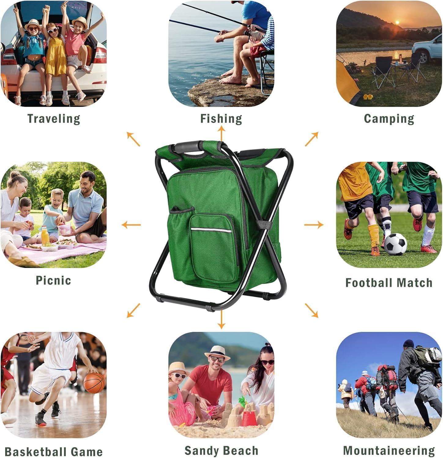 Military Green Folding Camping Chair - Portable, Compact, Adjustable with Fishing Rod Holder