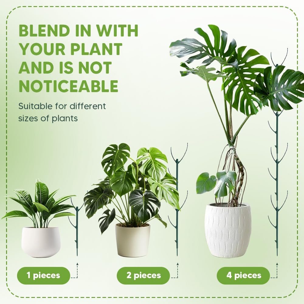 10 Pack Stackable Plant Support Stakes for Monstera - Includes 20m Binding Wire & Velcro - Climbing Plant Support Green