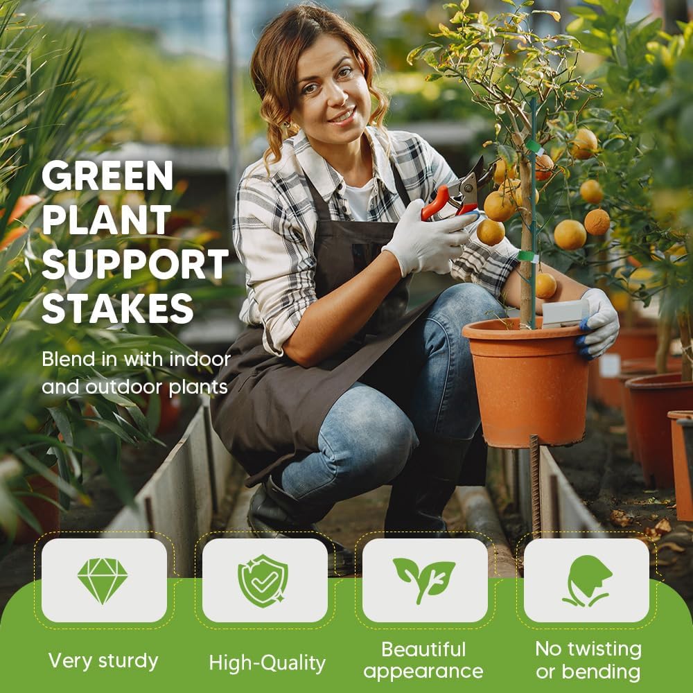 10 Pack Stackable Plant Support Stakes for Monstera - Includes 20m Binding Wire & Velcro - Climbing Plant Support Green