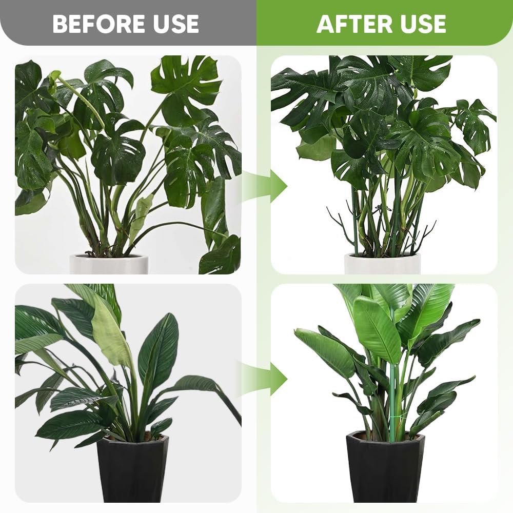 10 Pack Stackable Plant Support Stakes for Monstera - Includes 20m Binding Wire & Velcro - Climbing Plant Support Green