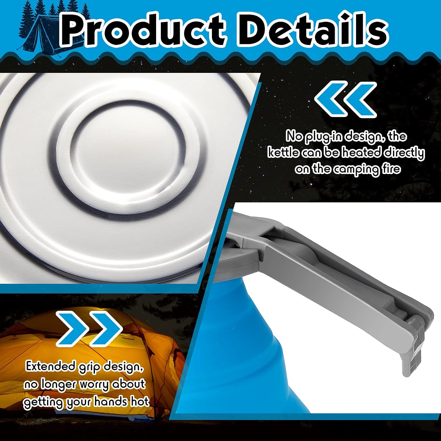 1.5l Portable Collapsible Kettle Camping Pot Collapsible Tea Kettle for Hiking Travel and Outdoors