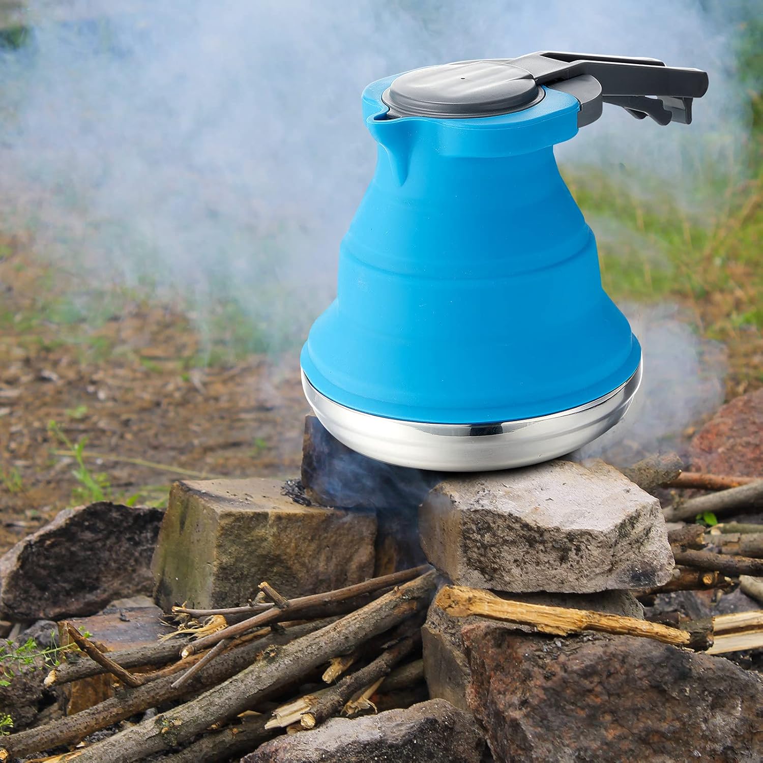 1.5l Portable Collapsible Kettle Camping Pot Collapsible Tea Kettle for Hiking Travel and Outdoors