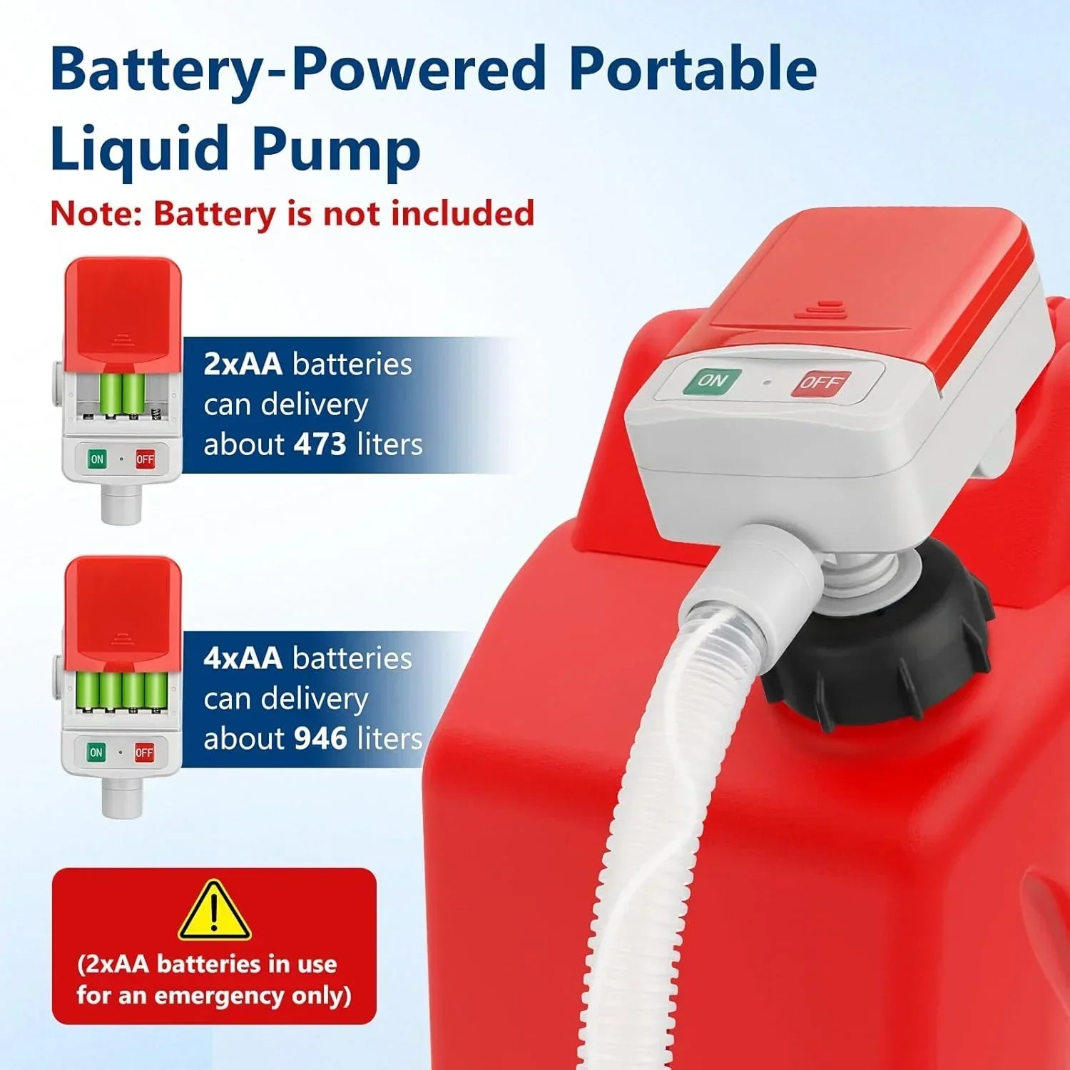 Fuel Transfer Pump with Auto-stop Sensor -3.2 GPM, 3 Tank Adapters, 51" Hose Portable Fuel Pump Battery Operated Liquid Pump, Gas Transfer Pump for Gasoline, Diesel, Oil (Can Not Included)