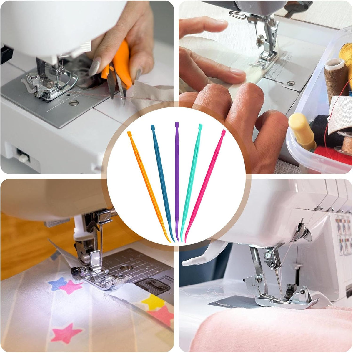 Drawstring Threader Tool,5Pcs Purple Thang Sewing Tool with Storage Bag Plastic Sewing Stiletto Tool Rope Threader Multifunctional Sewing Accessories for Craft Quilting Supplies