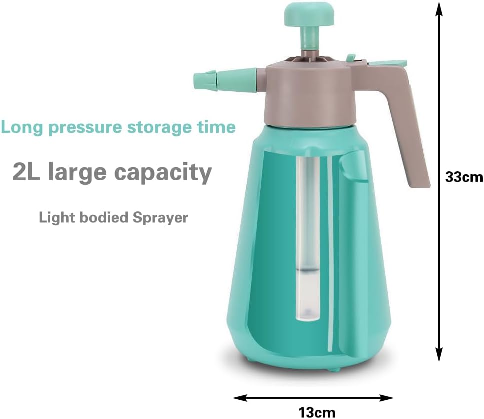 Garden Pump Sprayer, 68 oz/0.5 Gallon Hand Held Pressure Sprayer with Safety Valve ＆ Adjtable Nozzle, Large Capacity Bottle Water Weed Flower Plant Lawn Home Washing Spray 2L (Turquoise)