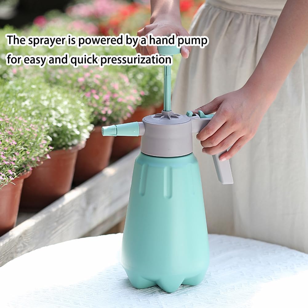 Garden Pump Sprayer, 68 oz/0.5 Gallon Hand Held Pressure Sprayer with Safety Valve ＆ Adjtable Nozzle, Large Capacity Bottle Water Weed Flower Plant Lawn Home Washing Spray 2L (Turquoise)