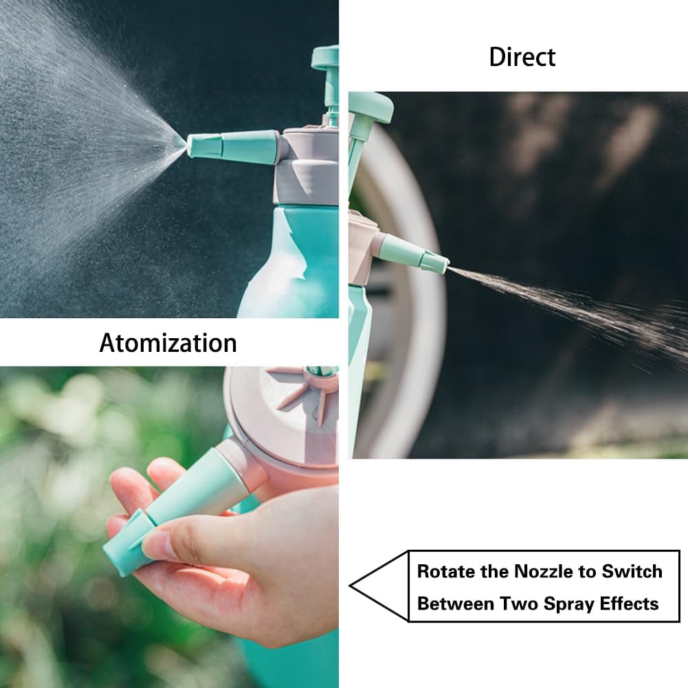 Garden Pump Sprayer, 68 oz/0.5 Gallon Hand Held Pressure Sprayer with Safety Valve ＆ Adjtable Nozzle, Large Capacity Bottle Water Weed Flower Plant Lawn Home Washing Spray 2L (Turquoise)