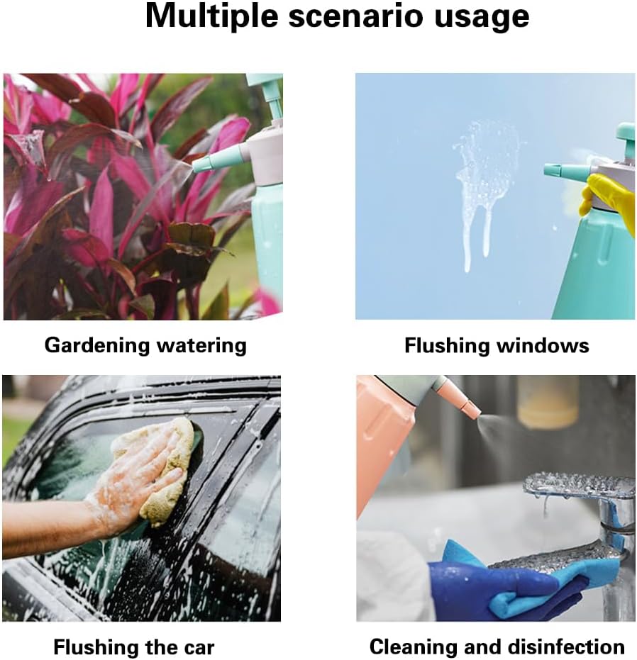 Garden Pump Sprayer, 68 oz/0.5 Gallon Hand Held Pressure Sprayer with Safety Valve ＆ Adjtable Nozzle, Large Capacity Bottle Water Weed Flower Plant Lawn Home Washing Spray 2L (Turquoise)