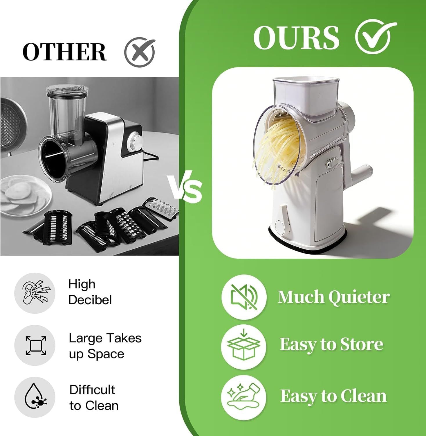 Rotary Cheese Grater Hand Crank - Cheese Shredder with 5 Blades & Storage Room, Easy to Clean, Stable Suction, Labor-Saving Handle, Rotary Grater Slicer for Fruit, Vegetables, Nuts, Chocolate