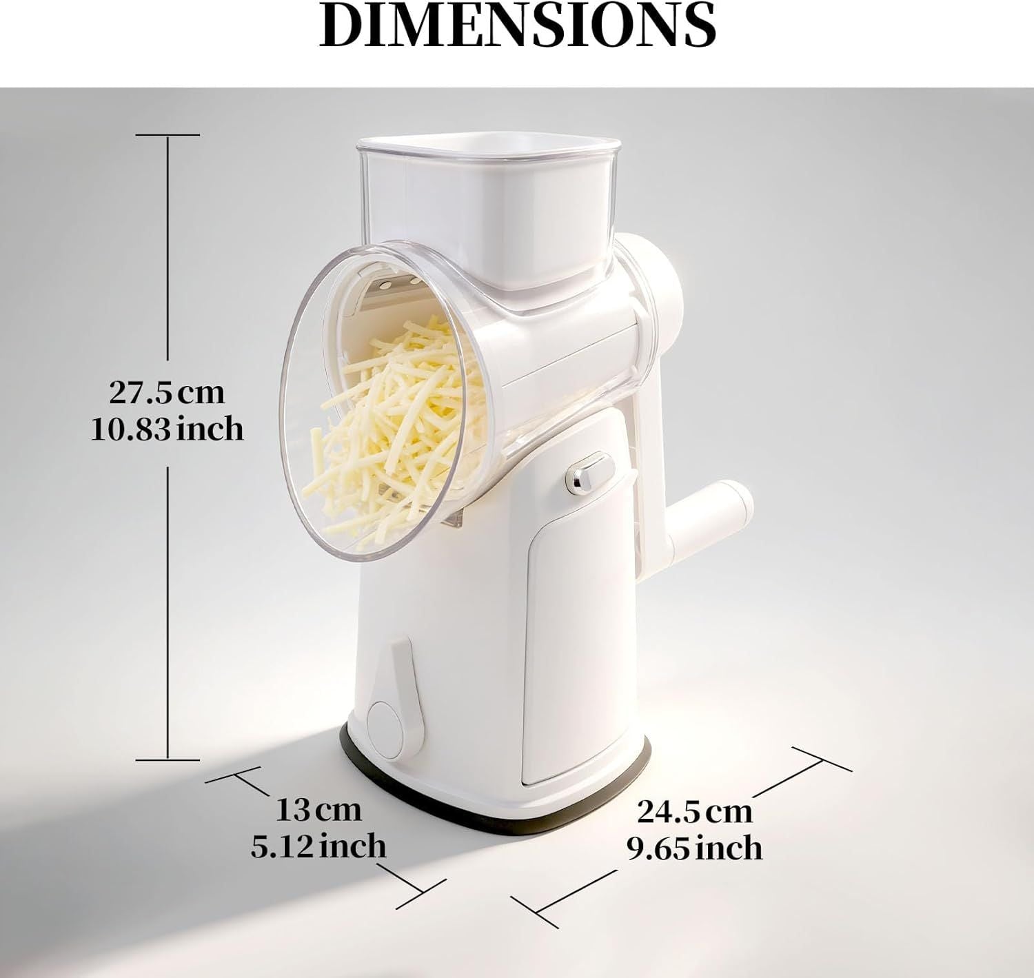 Rotary Cheese Grater Hand Crank - Cheese Shredder with 5 Blades & Storage Room, Easy to Clean, Stable Suction, Labor-Saving Handle, Rotary Grater Slicer for Fruit, Vegetables, Nuts, Chocolate